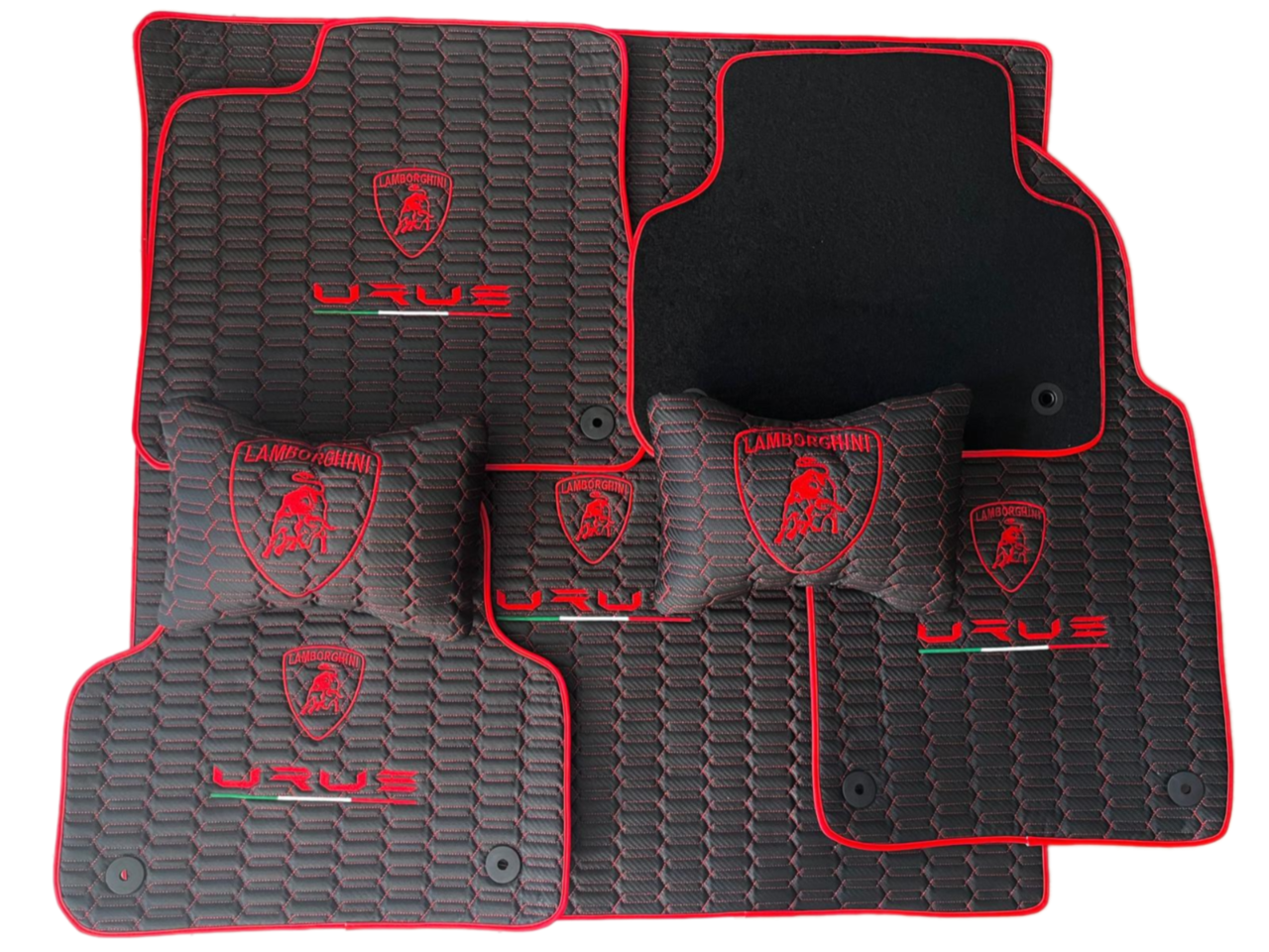 For Lamborghini URUS Trunk Mat+Car Floor Mats+2 Pieces Lumbar Cushion All Set Leather for all URUS Waterproof Carpet Liner