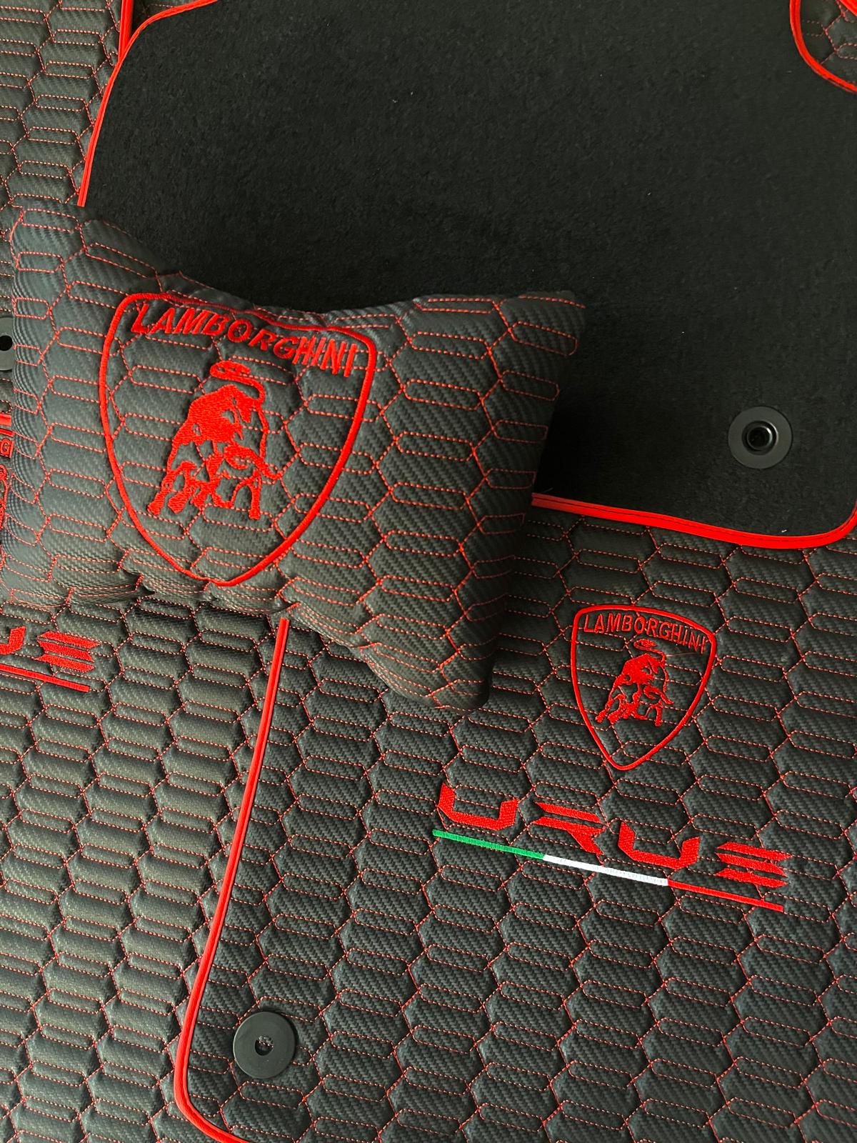 For Lamborghini URUS Trunk Mat+Car Floor Mats+2 Pieces Lumbar Cushion All Set Leather for all URUS Waterproof Carpet Liner