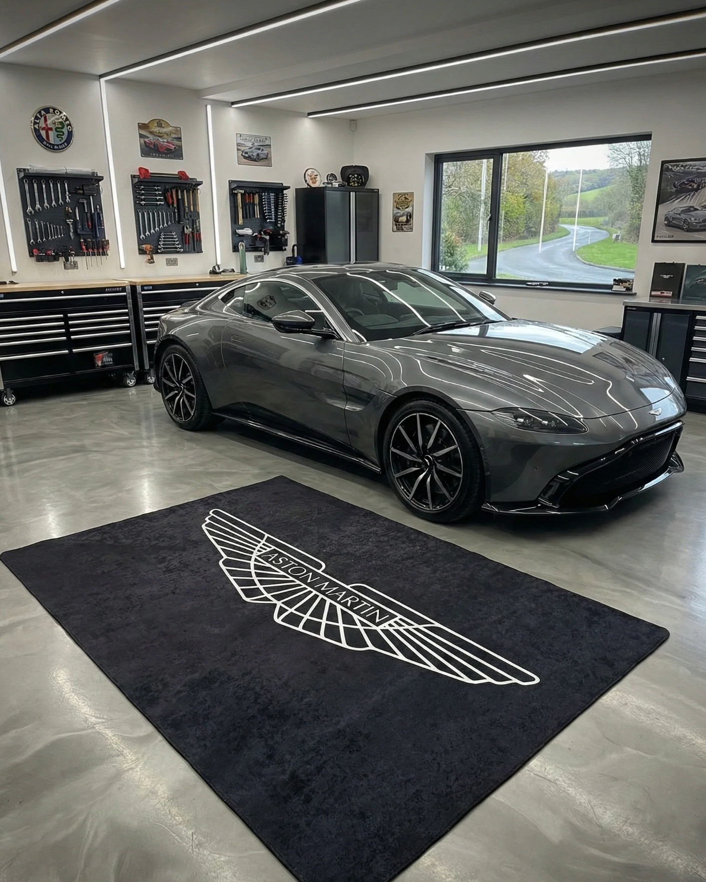 Aston Martin Premium Home, Garage & Display Carpet Mat – Non-Slip, Soft & Durable (59.1 × 86.6 Inch)