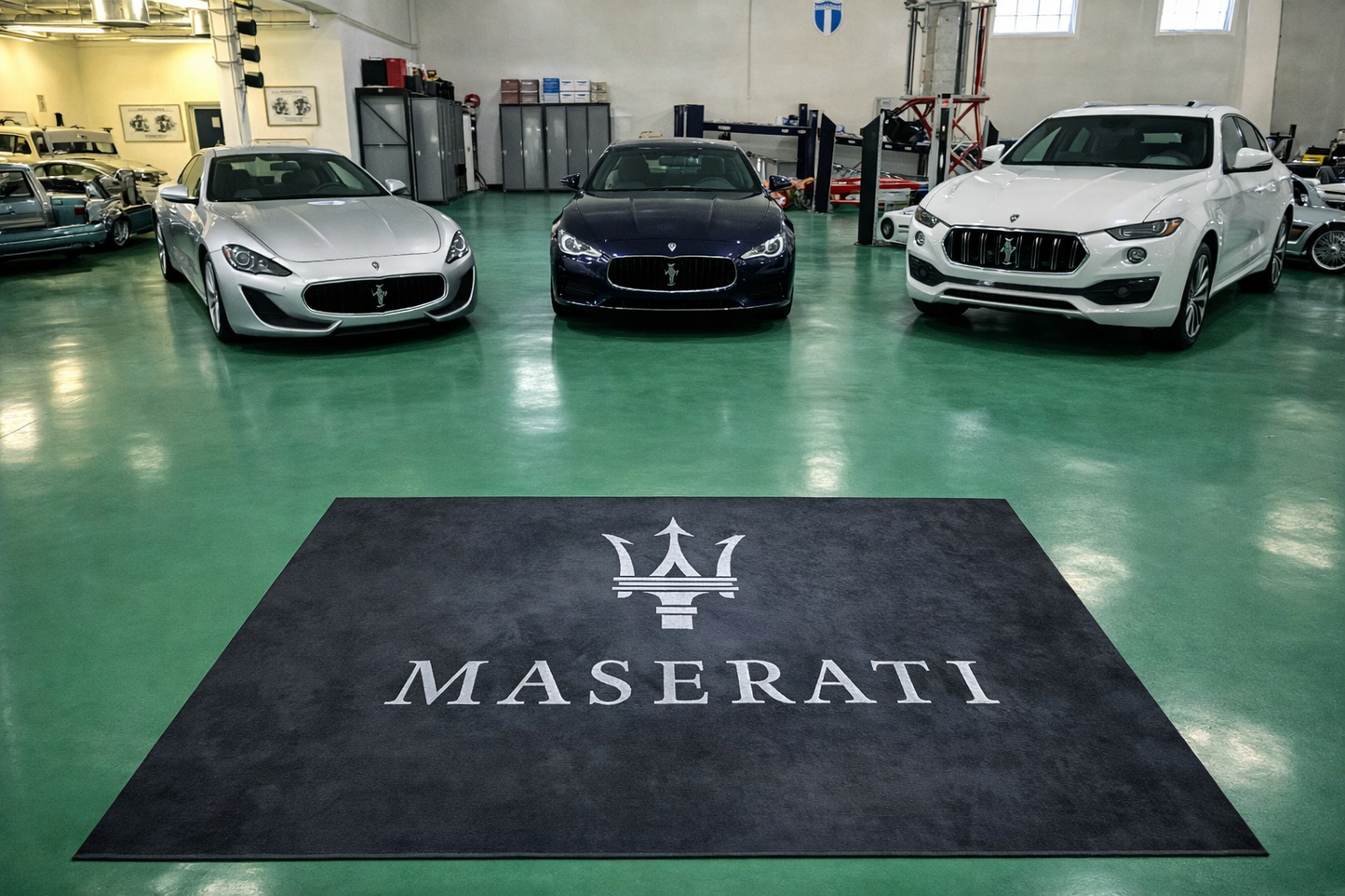 Maserati Premium Home, Garage & Display Carpet Mat – Non-Slip, Soft & Durable (59.1 × 86.6 Inch)