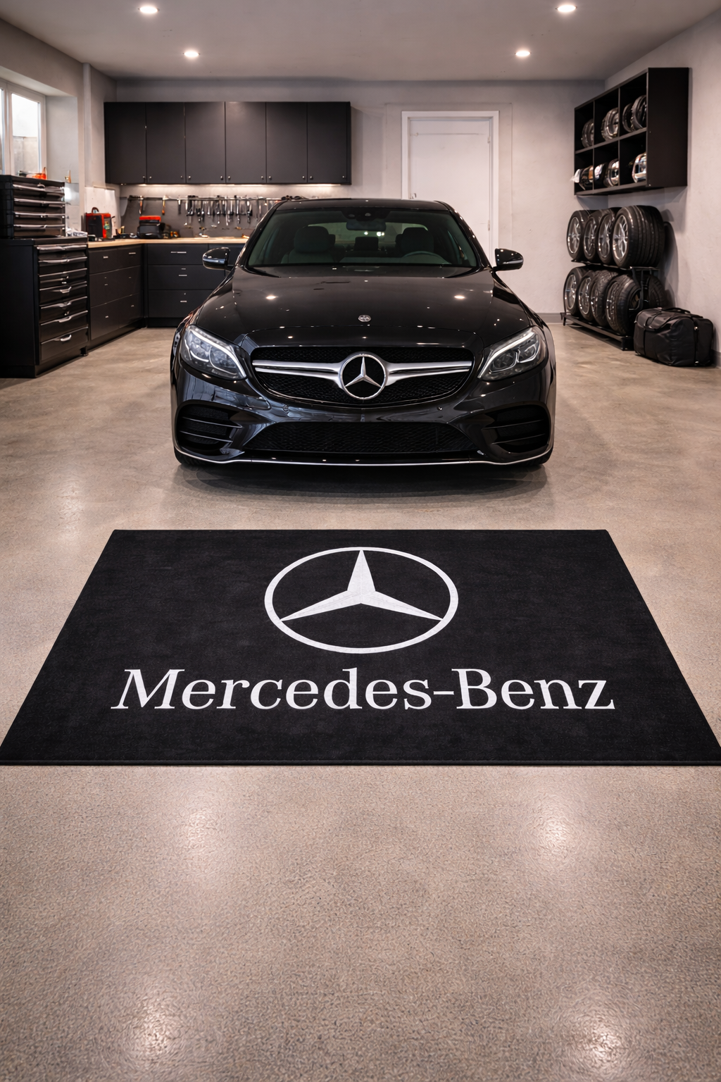 Mercedes Benz Premium Home, Garage & Display Carpet Mat – Non-Slip, Soft & Durable (59.1 × 86.6 Inch)